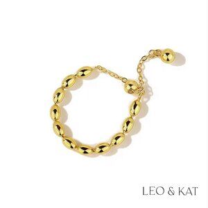 Gold Beaded Chain Adjustable Ring. 925 Sterling Silver. #1078